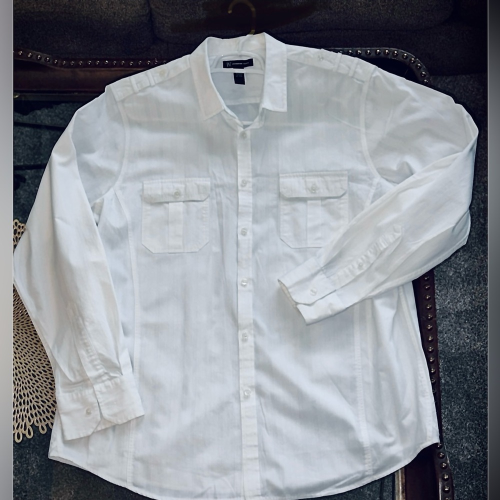 I.N.C. INTERNATIONAL Concepts White- Long Sleeve, Button Down Dress Shirt. (XXL)